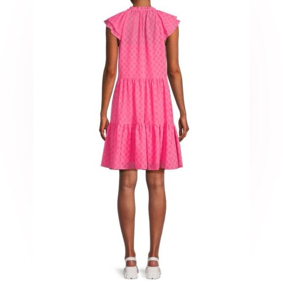 TOMMY HILFIGER Pattern Cap Sleeve Mini Dress Carmine Rose Women’s Sz 14 - Picture 4 of 8